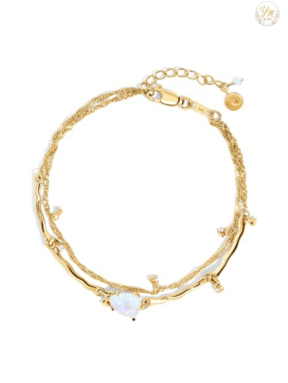 Genuine Moonstone Sapphire Bracelet 925 Sterling Silver 18kt Yellow Gold Plated
